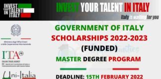 Government of Italy Scholarships 2022