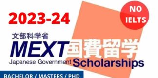 MEXT 2023 Japanese Scholarships Without IELTS