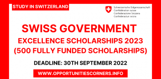 Swiss Government Excellence Scholarships 2023